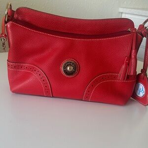 Dooney & Bourke Red Leather Shoulder Bag with Gold Accents